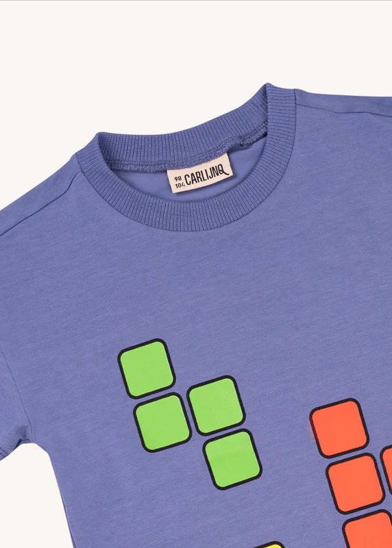 Kids wearing CarlijnQ Blox t-shirt – breathable organic cotton, bold video game print