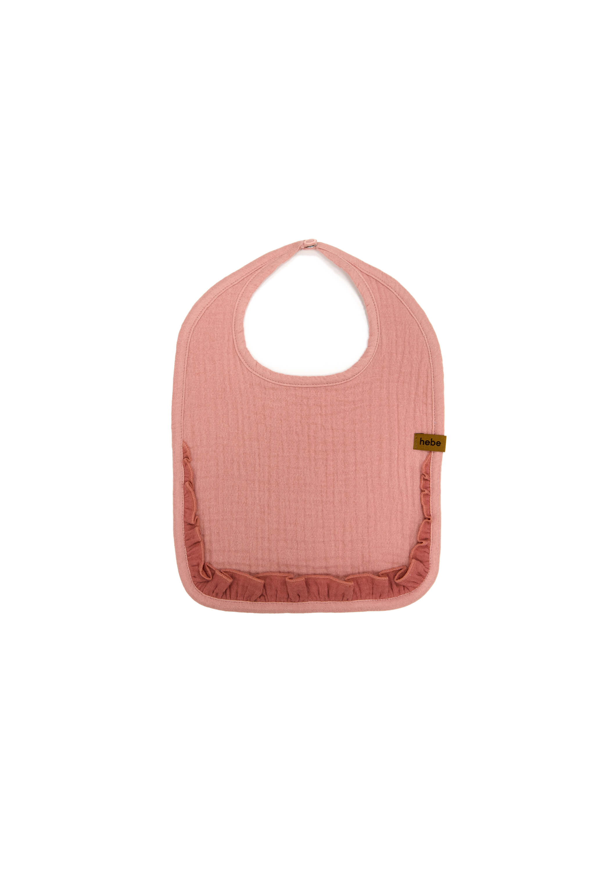 Breathable organic muslin bib for baby girls that comes in soft pink with a beautiful darker pink ruffle. Organic cotton baby clothing and accessories online.