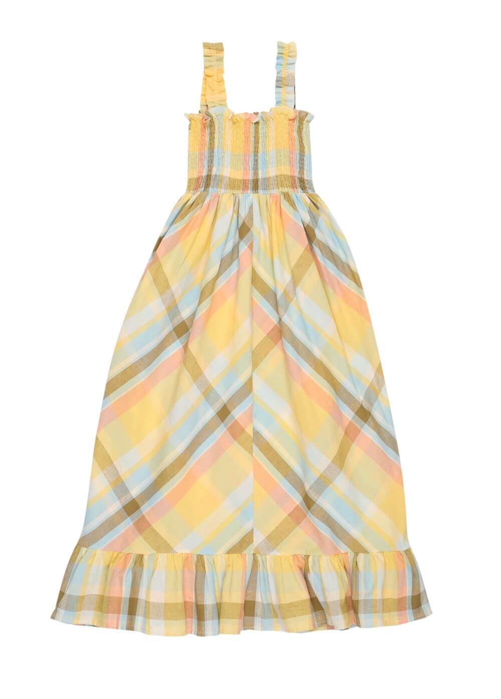 Breathable and lightweight organic cotton women summer dress is a flowy and feminine midi dress in checkered by The New Society. Sustainable women fashion.