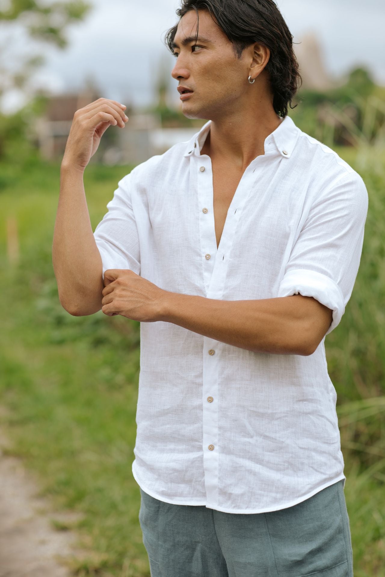 Men s linen shirt Nevada White