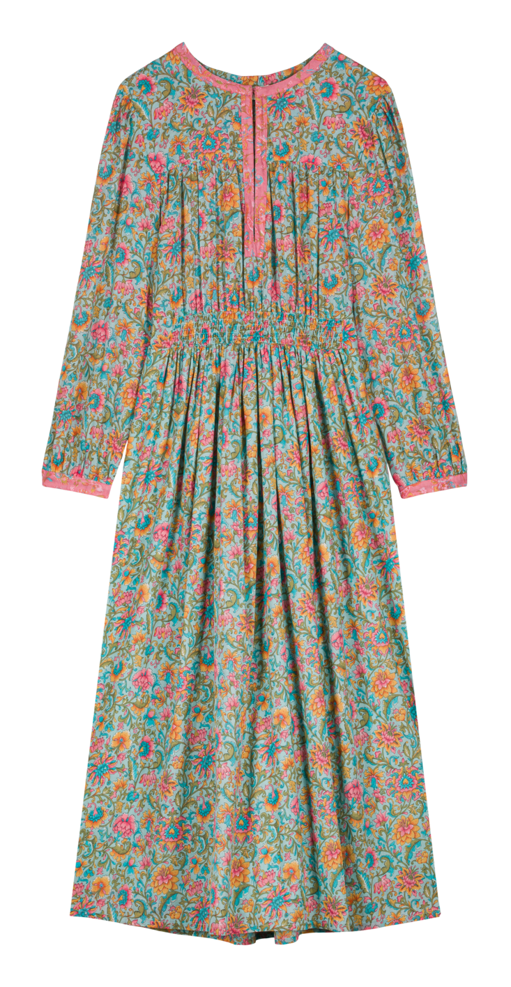 Discover the beauty of the pink print of the water flower in this organic cotton maxi dress for women. This organic cotton maxi dress with sleeves provides excellent breathability,  by Louise Misha, this floral maxi dress is the perfect addition to your summer wardrobe. It is part of Mini Me fashion to twin dresses.