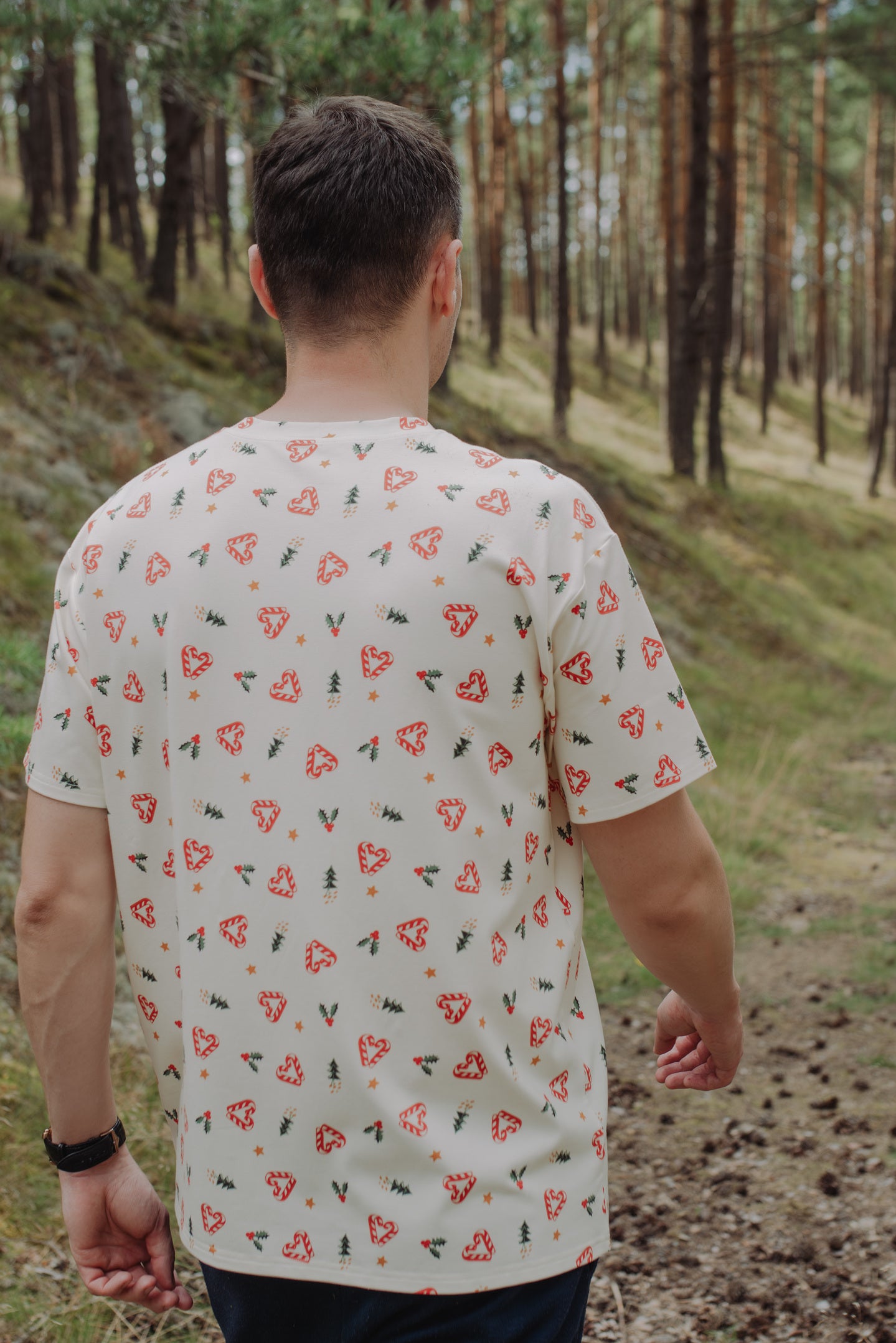 Dad in a Sweet Christmas bamboo t-shirt, comfortable men's festive clothing