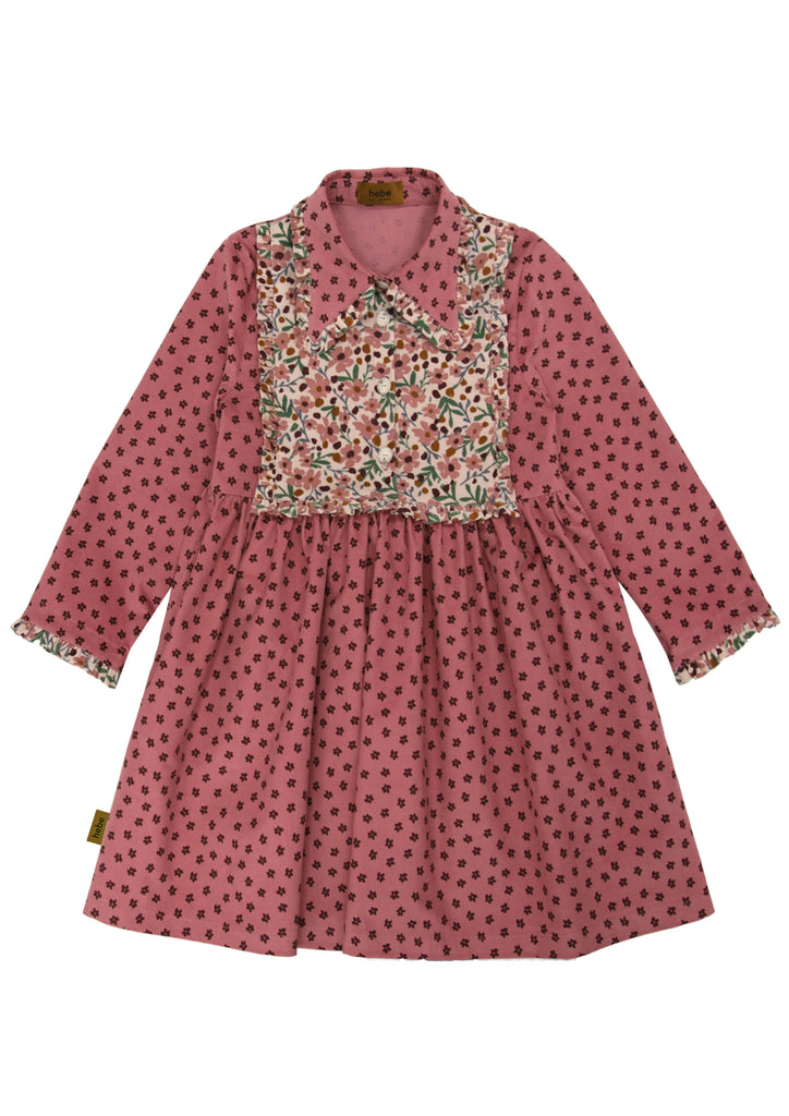 Shop a light velvet pink girl's dress with a flower print online in Hong Kong and Singapore. This pink girl's dress is comfortable and adorable. With beautiful flower details and buttons on the front and with a little collar to give that sophisticated look. Kids Christmas clothing and Christmas gifts online.
