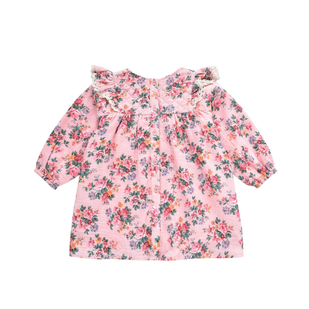 Shop the organic cotton girl dress beautiful pink flower print by Louise Misha online in Hong Kong and Singapore at MiliMilu. Girl's dress that is perfect for parties, day-to-day wear and events and is the most popular dress in Hong Kong. Practical kid's gifts and practical and kids' favourite Christmas gifts online.