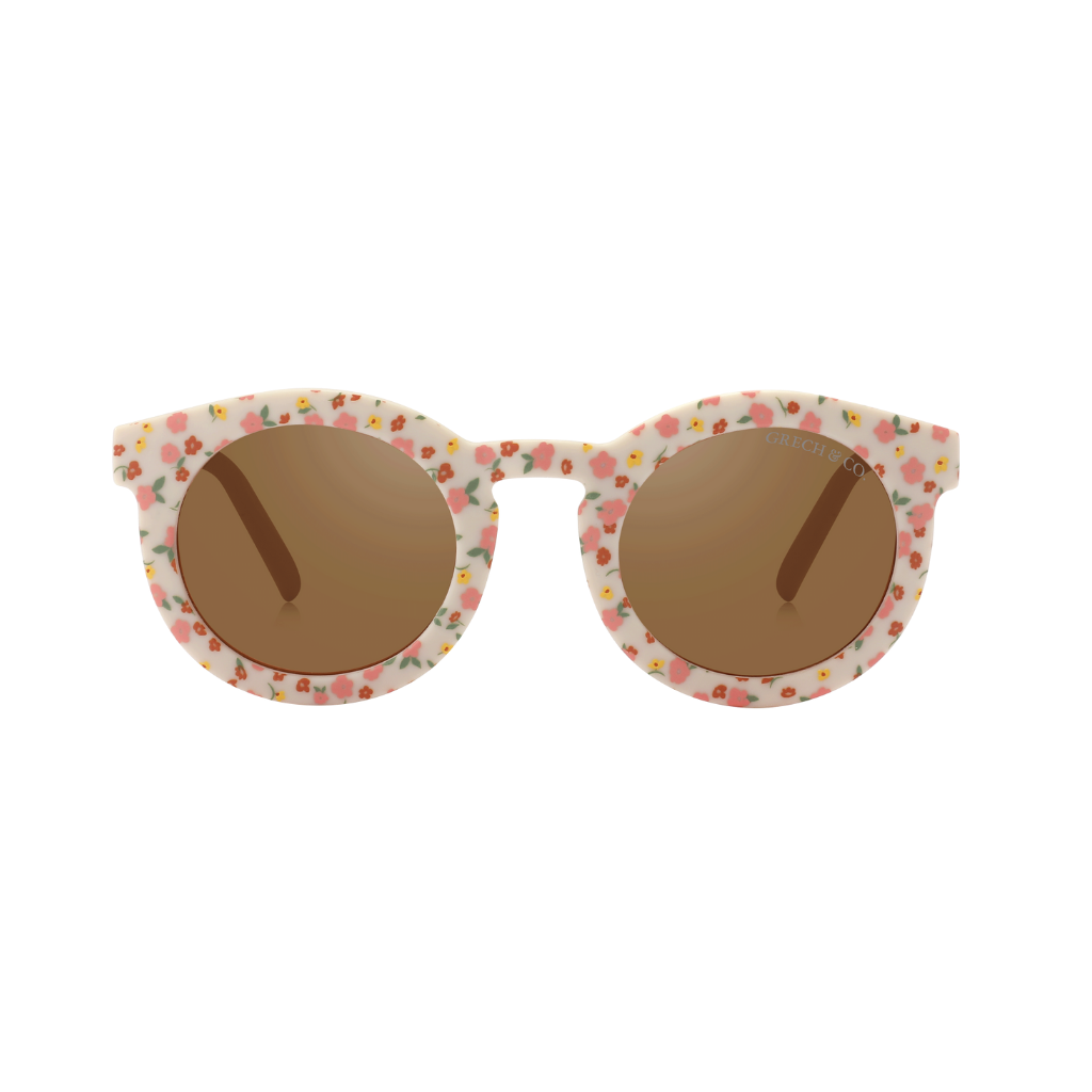 Shop the most adorable sunglasses for girls in pink meadow colour. These environmentally-friendly kid's sunglasses, designed by Grech & Co, are made from non-toxic, shatter-resistant materials, ensuring increased sturdiness, longevity, and adaptability with polarised lenses with UV400 sun protection. Mini-Me available.