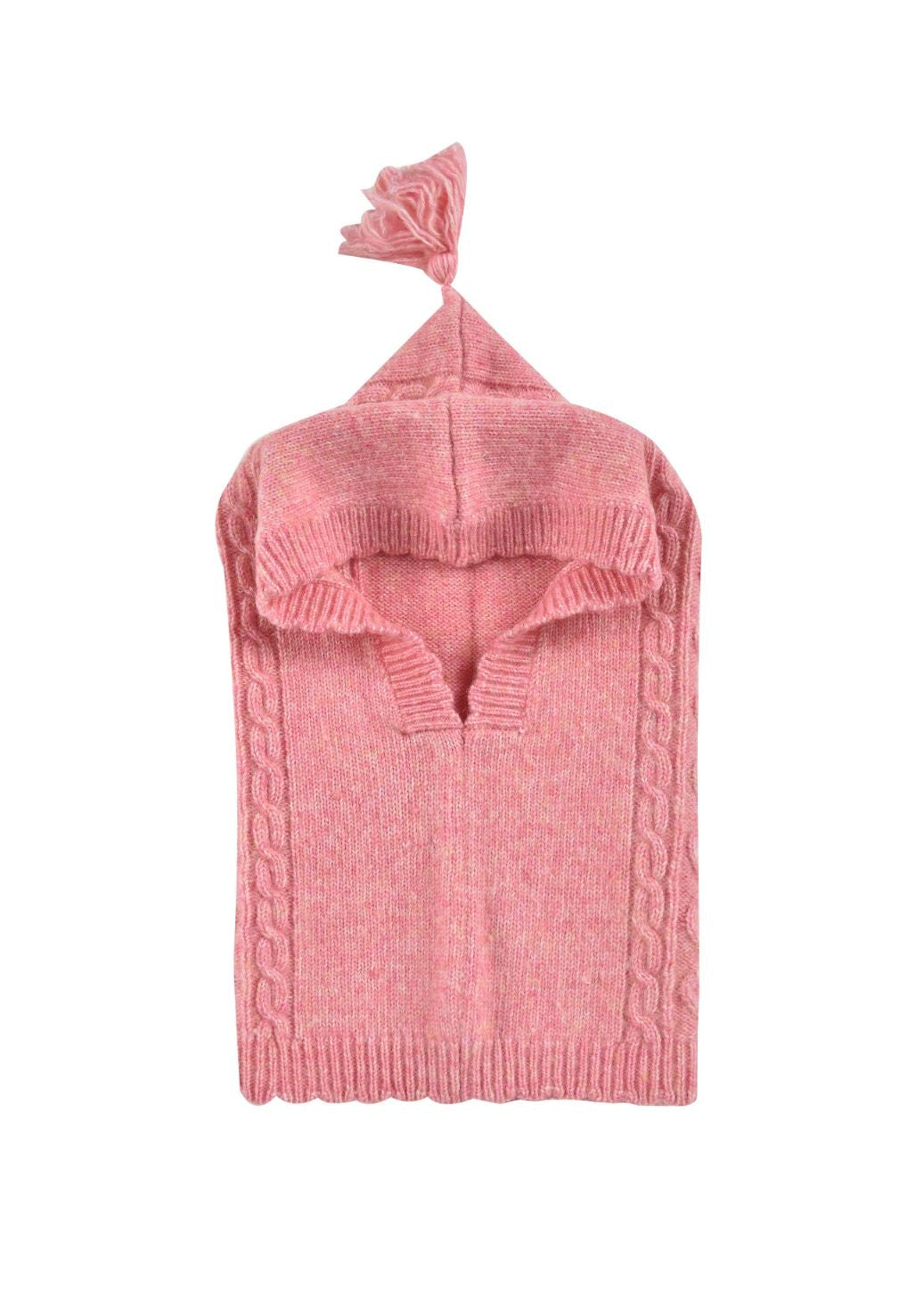 Louise Misha girls pink merino wool hood with handmade pompom detail