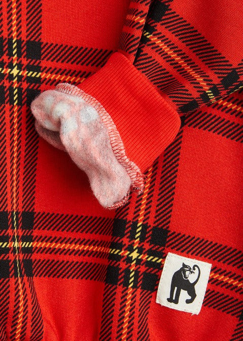 Mini Rodini red check sweatshirt for kids - GOTS certified organic cotton Christmas jumper detail.