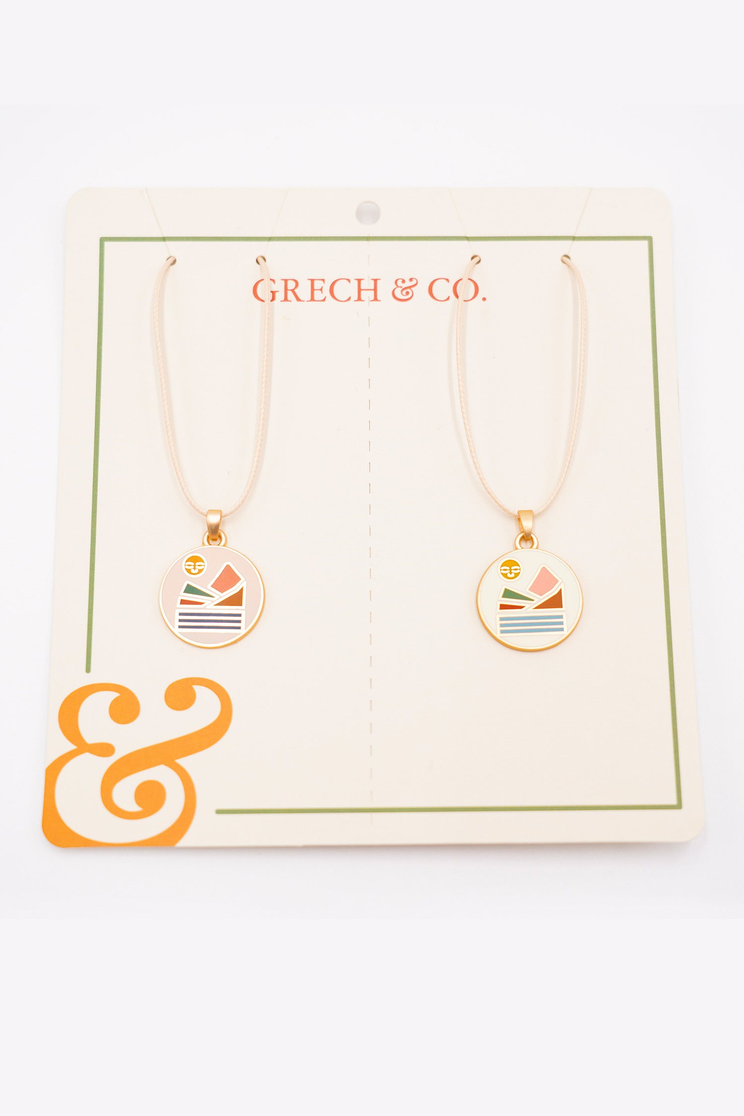 Shop girls friendship necklaces online made from eco materials (enamel) by Grech &Co. Come in a set of two necklaces to share with your bestie, the best gift.