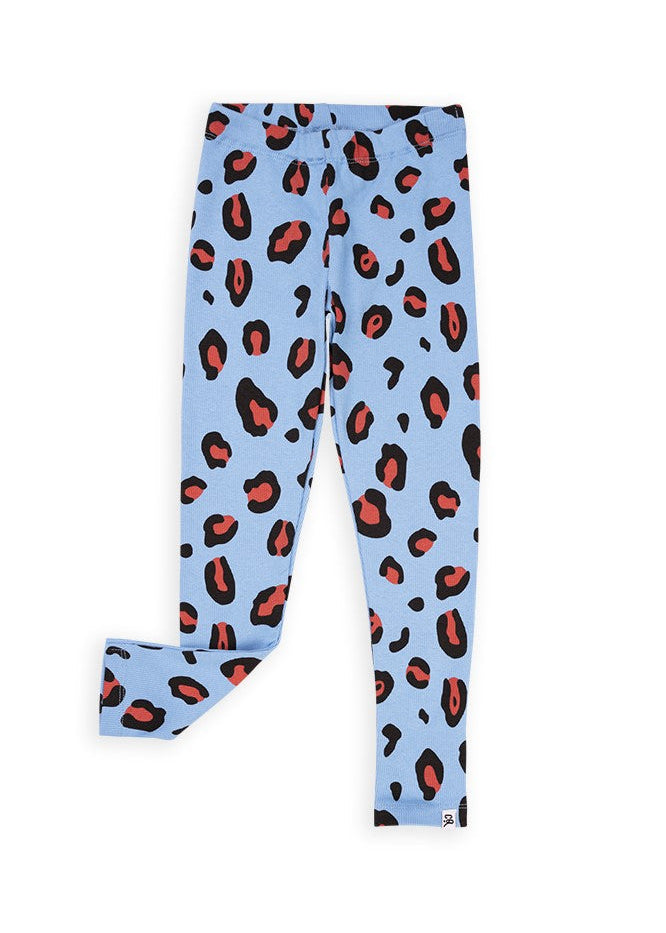 CarlijnQ girls leopard print leggings in blue – GOTS organic cotton, front view