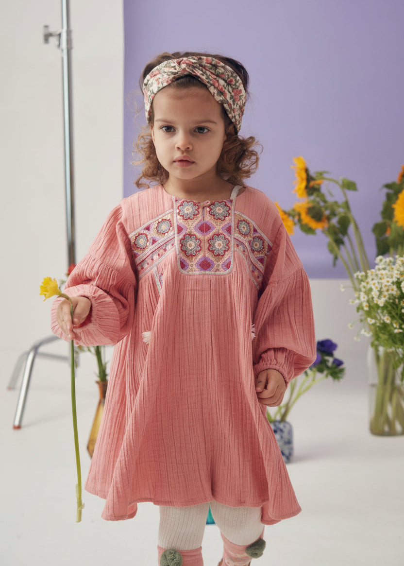 Louise Misha Iseena girls dress light pink - organic cotton embroidered handmade details