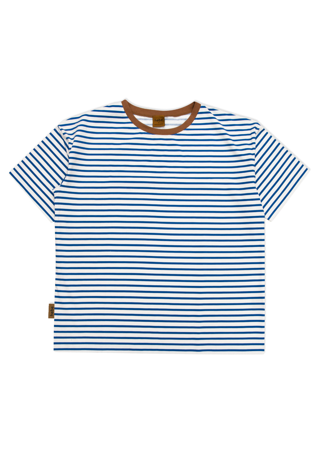 Classic men's T-shirt, easy to wear, lightweight, and breathable organic cotton with blue stripes all over and a stylish brown color. Family matching t-shirt.