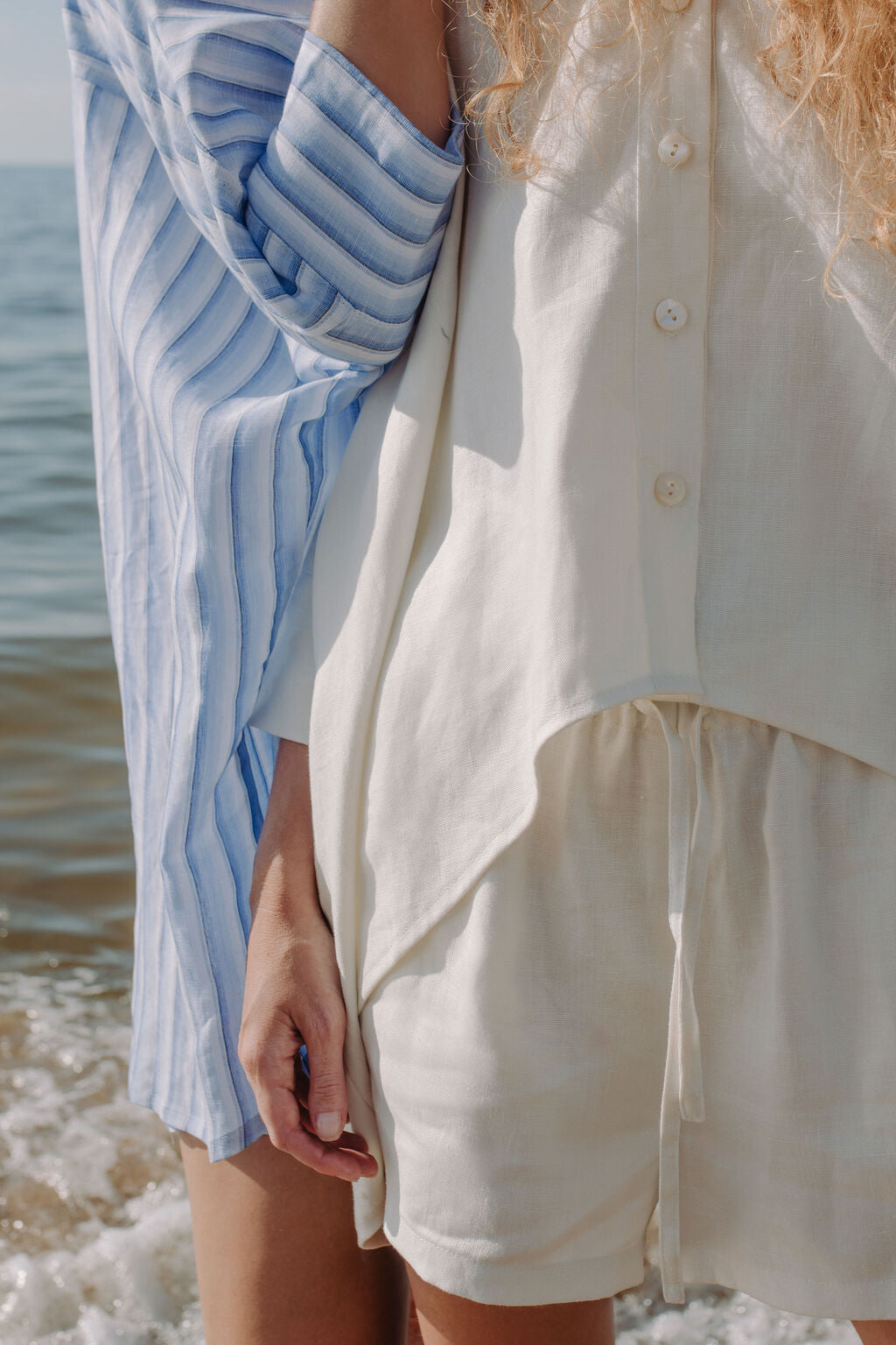 Drawstring off white linen shorts for women, adjustable waist and comfortable fit for allday wear.