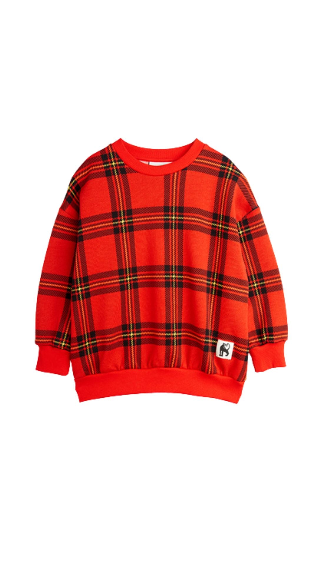 Mini Rodini organic cotton kids sweatshirt with rib trims is made from 100% GOTS certified organic cotton, ensuring the highest quality and sustainability. Featuring a bright red check pattern, this sweatshirt is perfect for the current season. Shop organic cotton kids clothing.