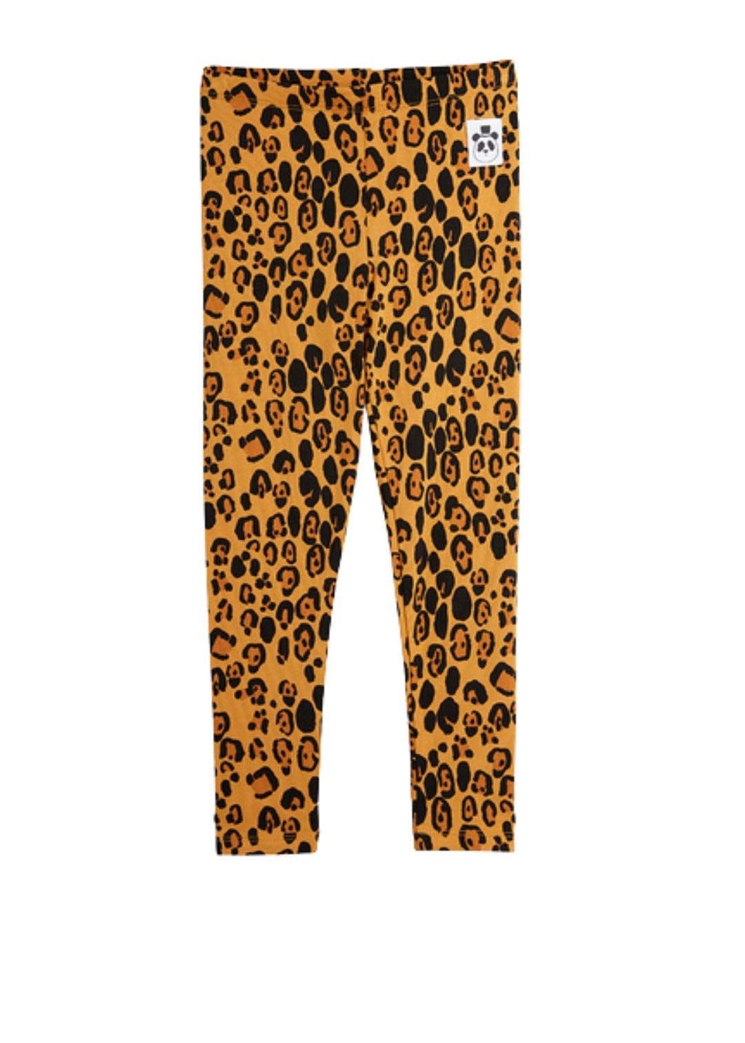 Kids wearing leopard print organic cotton leggings by Mini Rodini