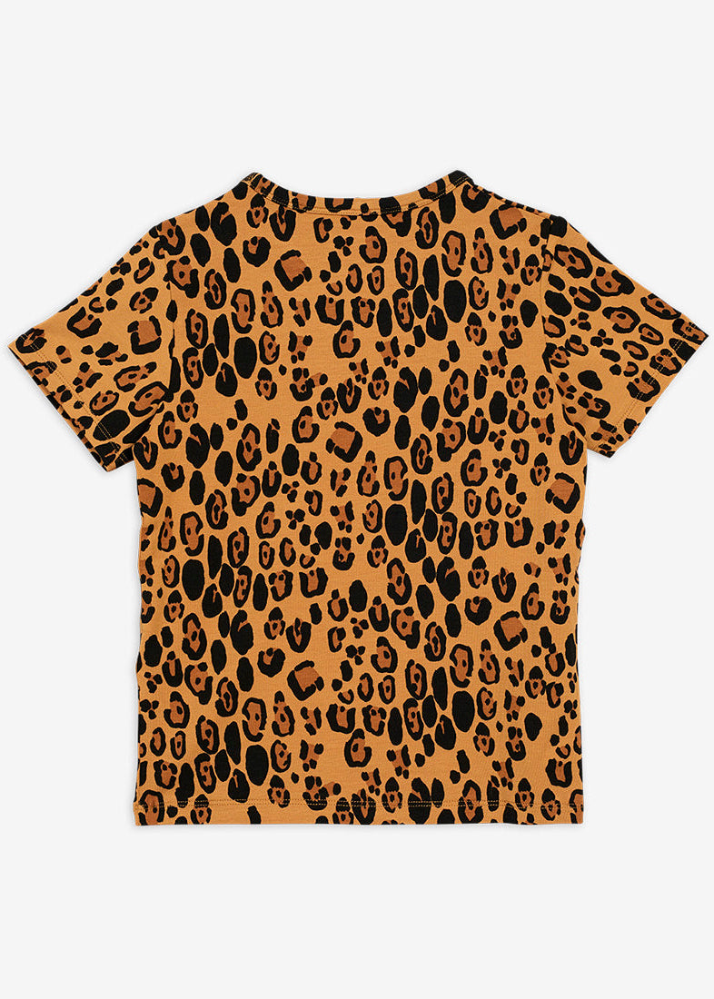 Mini Rodini kids leopard basic tee front view - breathable sustainable fabric