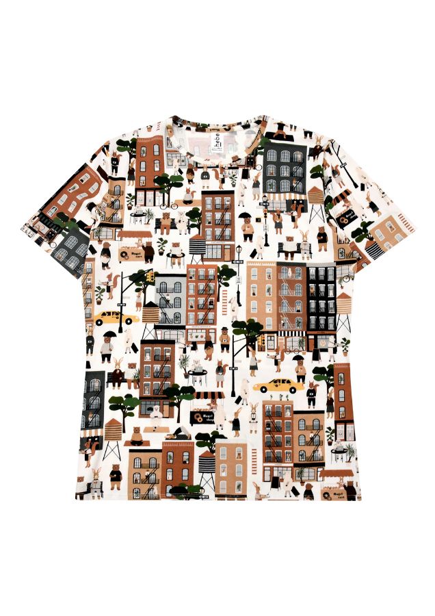 Hebe New York print women's T-shirt, ethically made in Latvia — Mommy & Me family matching | MiliMilu HK SG AU UK JP
