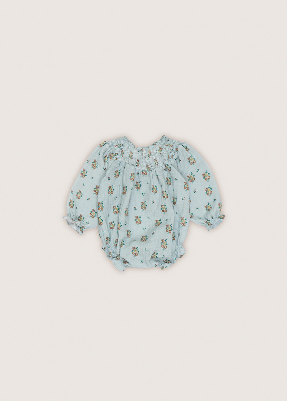The best baby clothing online at MiliMilu. The long-sleeved baby girl organic cotton romper with flowers on light blue clolour is the most comfortable.