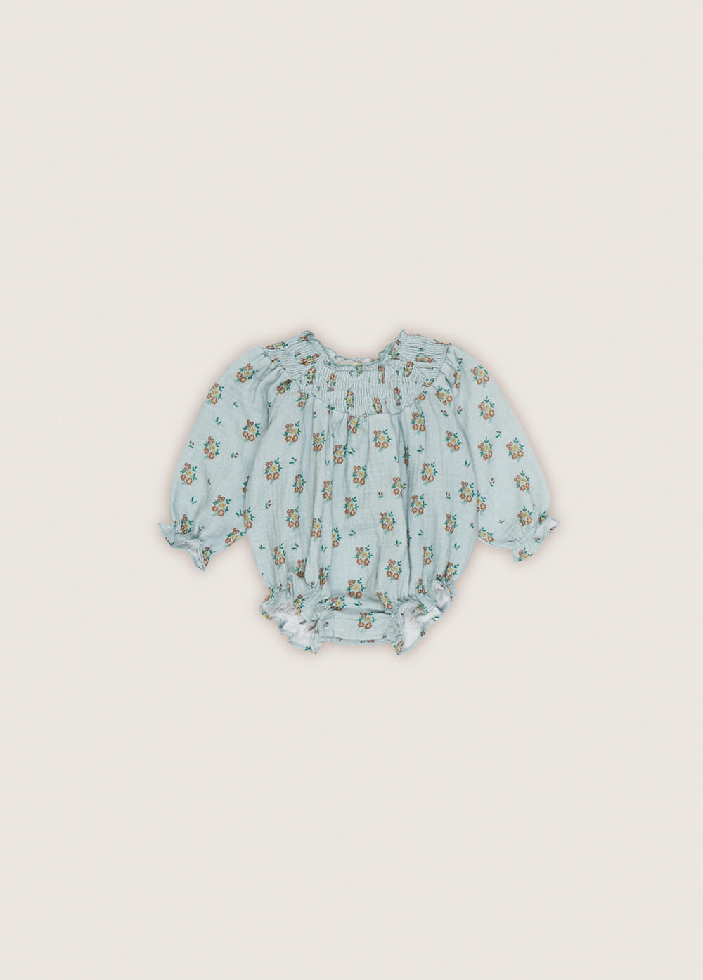 The best baby clothing at MiliMilu Lifestyle. The long-sleeved baby girl organic cotton romper with flowers on light blue clolour is the most comfortable.