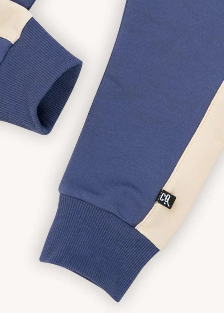 Organic cotton kids joggers in blue online at MiliMilu Lifestyle. Shop organic cotton kids clothing and comfortable boys pants with elastic waist for comfort.