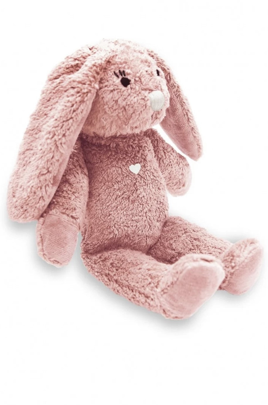 Organic cotton toy pink Bunny is handmade without harmful chemicals and filled with corn fiber and fruit seeds. Best gift for baby showers online at MiliMilu.