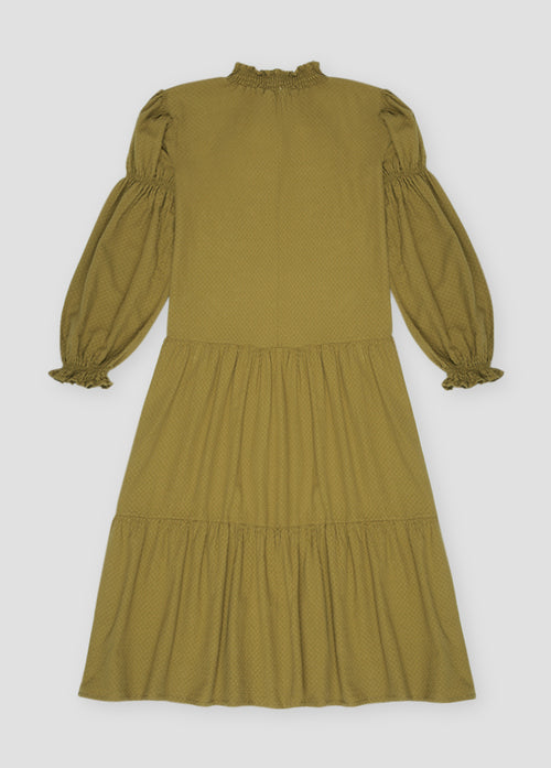 The breathable organic cotton women maxi dress online. This dress is flowy and lightweight, made with organic cotton in mustard colour by The New Society. The women midi dress is trendy and comfortable.