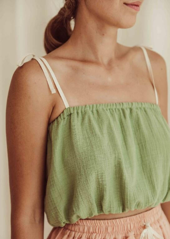 Organic muslin crop top for women — breathable GOTS certified green summer top | MiliMilu