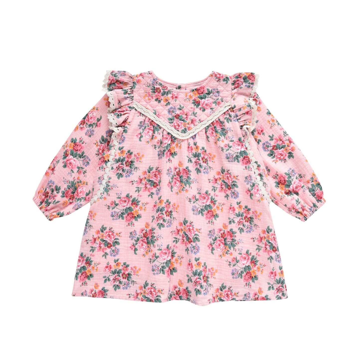 Organic cotton girl dress beautiful pink flower print by Louise Misha online at MiliMilu. Girl dress for parties, day-to-day wear and the most popular dress.