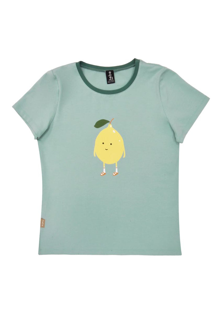 A breathable, organic cotton women's t-shirt in mint green color with fun lemon print is comfortable and stylish for everyday wear. Lightweight and perfect for hot and humid weather. Mini Me matching T-shirts and whole family matching clothing are available. MiliMilu offers sustainable fashion for the whole family.