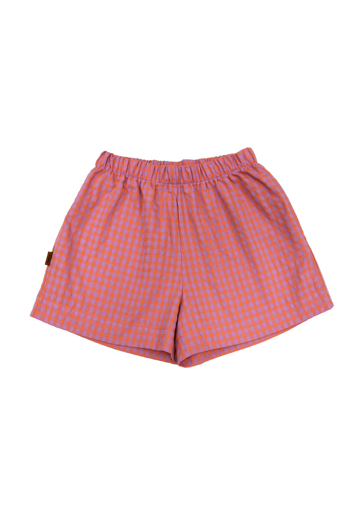 Shop women shorts crafted from soft cotton, ensuring ultimate comfort with pockets and an elastic waist and the bight checked colour online at MiliMilu. The bright pink and orange shorts are perfect summer shorts. We also offer mini me fashion and Mommy and Me matching styles, add summer blazer for full look.