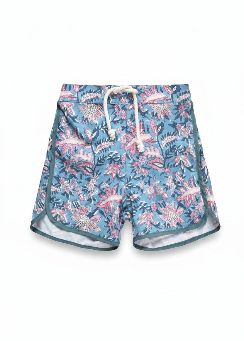 Sustainable boys swim shorts in teal by Louise Misha – recycled material, eco-friendly kids swimwear | Milimilu HK SG AU