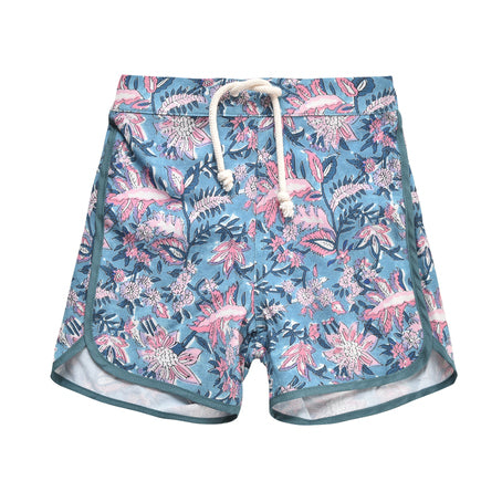 Boy swim trunks in blue, these swim shorts provide SPF 50 sun protection by Louise Misha. Shop best kids sustainable swimwear online and gifts online.
