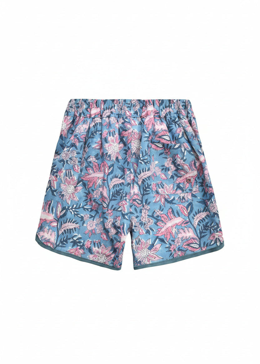 Most comfortable boys swim trunks – Teal Garden of Eden print, beach to street style by Louise Misha | Milimilu Hong Kong Singapore Australia