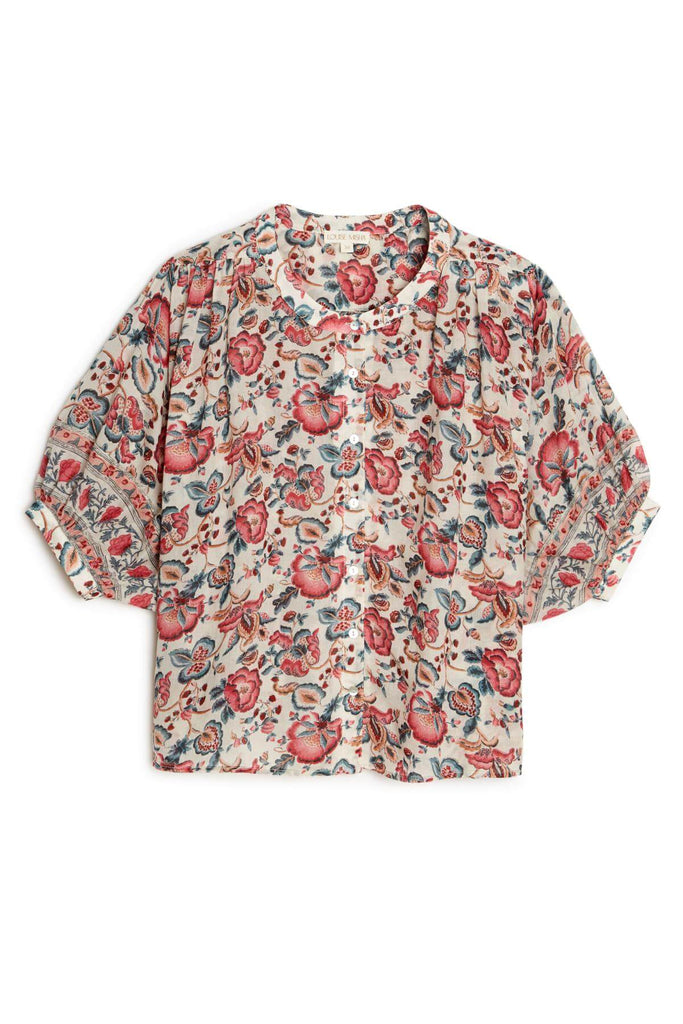 The bohemian organic cotton women's blouse in floral print by Louise Misha is perfect for summer, holidays and parties. A sustainable women's blouse is feminine and stylish made with extra light and breathable cotton - the best choice for hot and humid weather. Shop women's blouses online in Hong Kong and Singapore.
