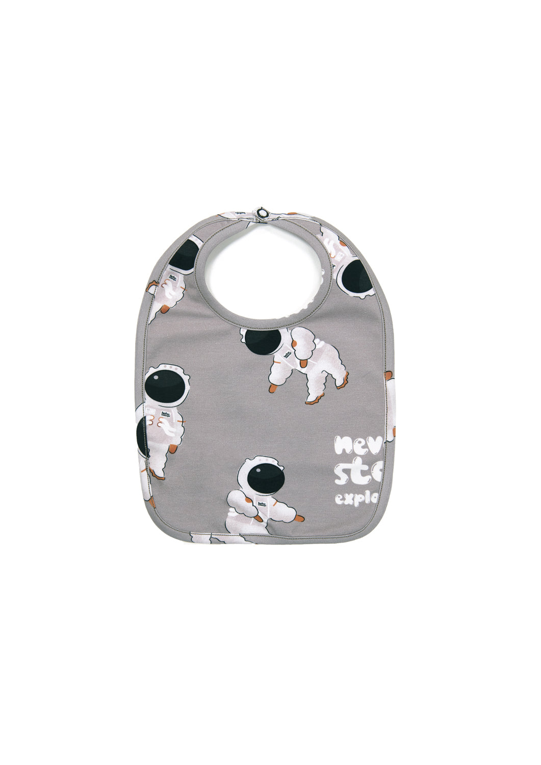 This stylish baby bib with astronaut print combines comfort and fashion effortlessly! Our baby clothing accesories are made witih softest cotton and are easy to be washed. Check out our baby clothing collectiion and bay gifts selection.