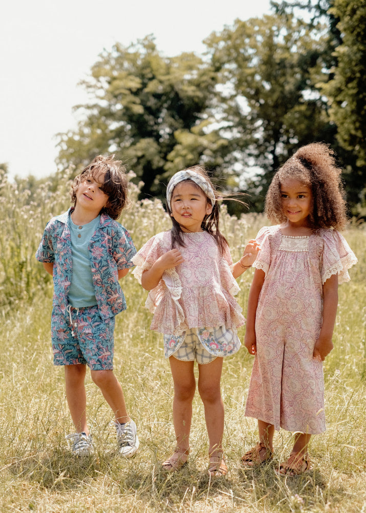 Best organic cotton kids clothing — Louise Misha Alov boys shirt in Teal Garden of Eden print
