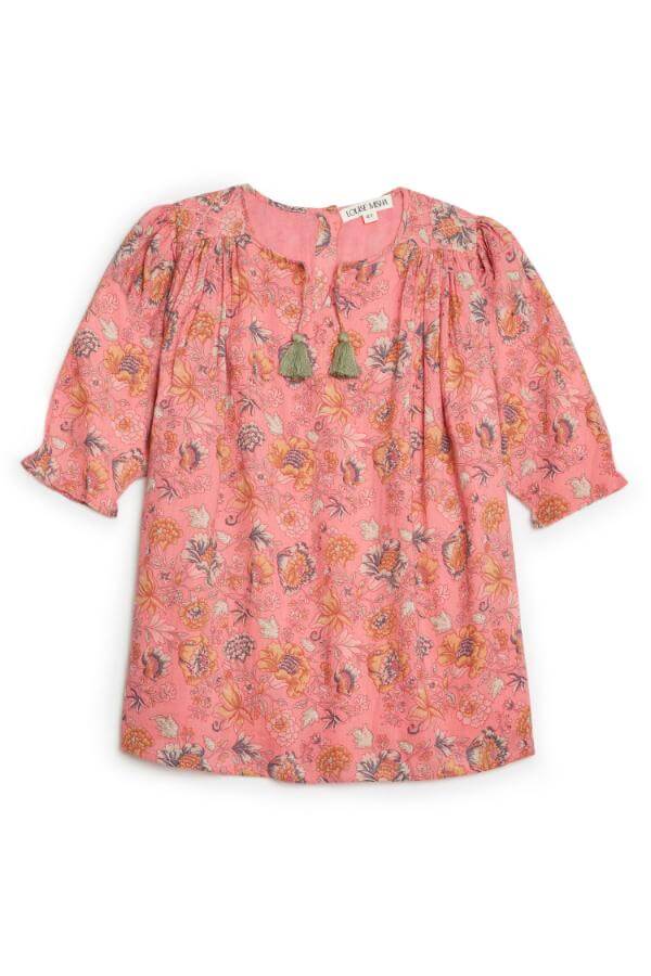 Pink organic cotton girl dress is a perfect summer dress that is flowy, breathable, and lightweight made with organic cotton by Louise Misha. Best girl dress.