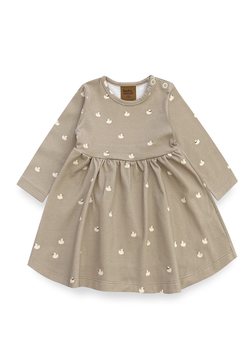 Hebe organic cotton girls dress in sage green with duck print – sustainable kids fashion