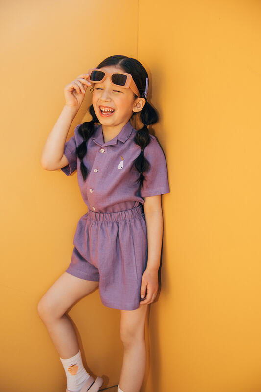 Breathable linen shorts in lilac for girls online and trendy linen cropped sets online, shope the best girl summer clothing and beach wear at MiliMilu.r.