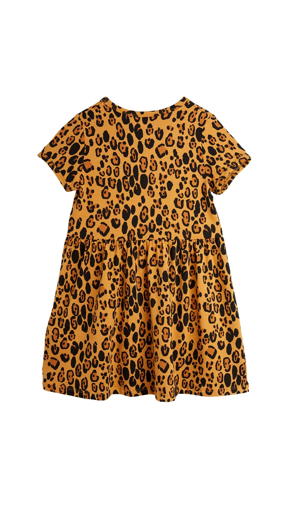 Mini Rodini sustainable kids collection includes daily basics and breathable clothing. This leopard print dress has short sleeves & is made with TENCEL Lyocell.