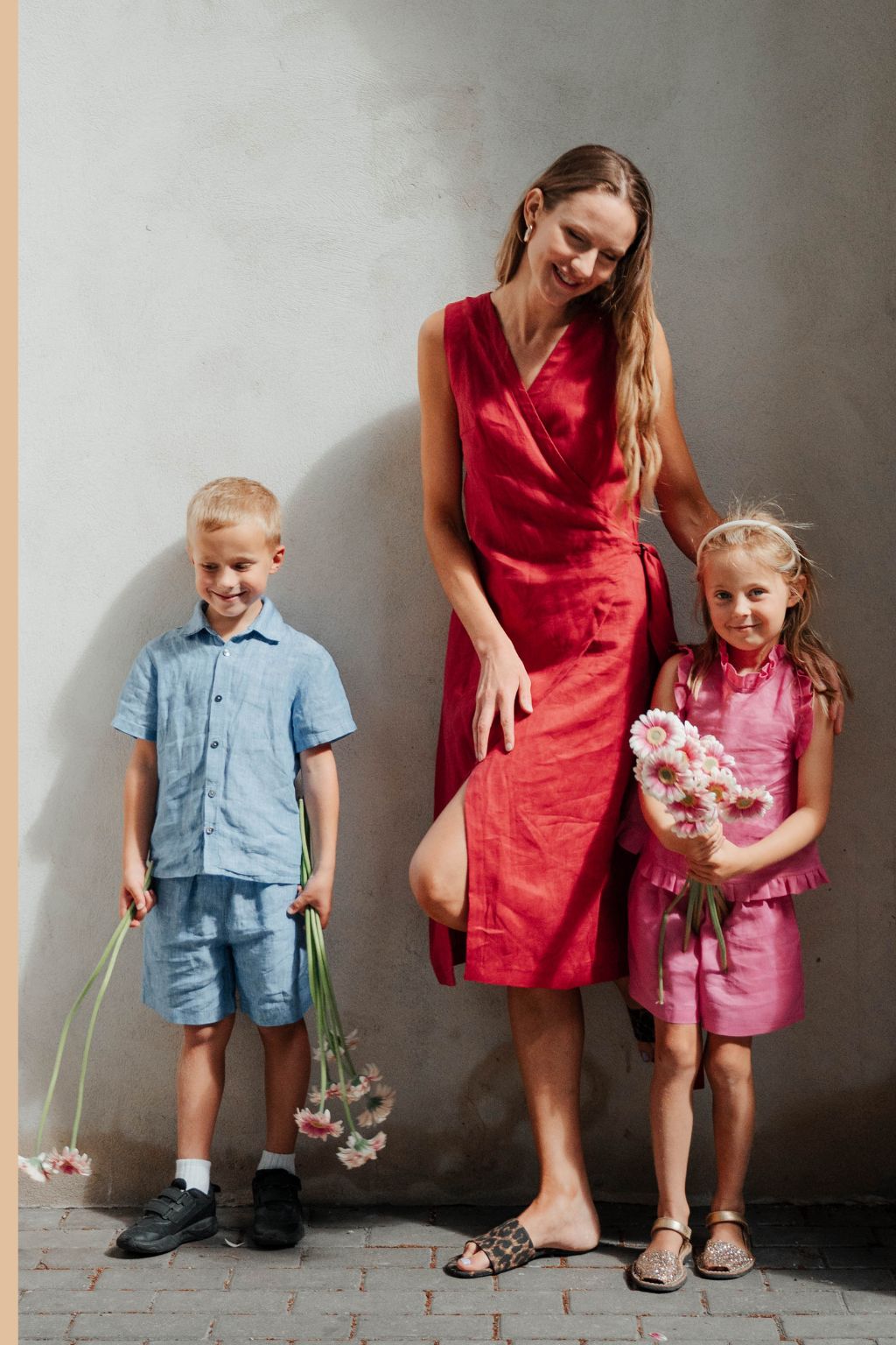 Best red linen wrap dress for women and linen clothing for the whole family online.
