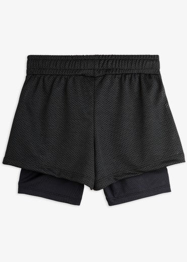 Mini Rodini Sport black kids shorts side view — elastic waistband drawstring recycled fabric HK SG AU P