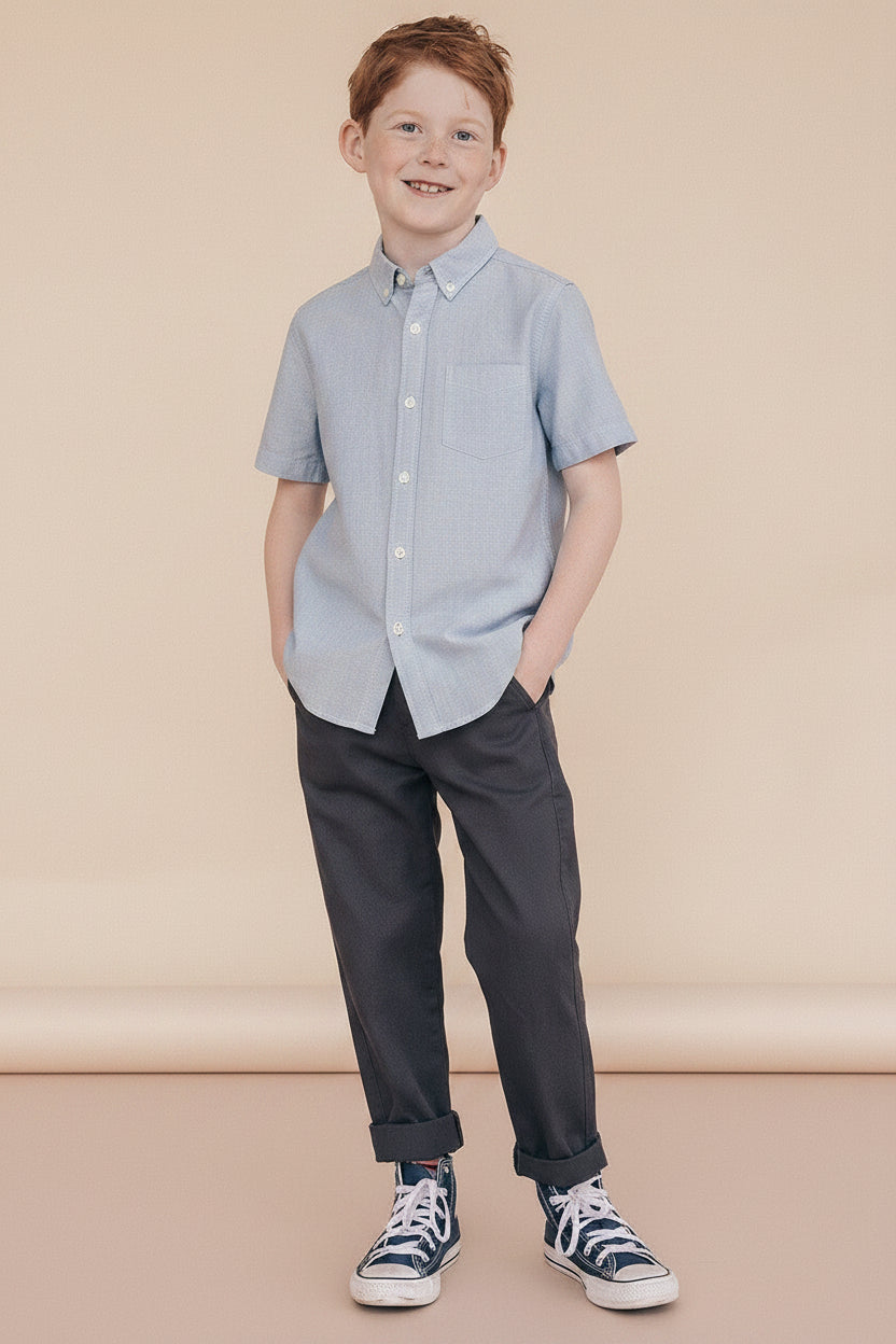 CarlijnQ boys organic cotton denim chinos — smart kids trousers for boys and tweens