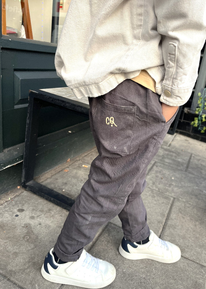 Organic cotton boys pants — CarlijnQ denim chinos detail view, sustainable kids fashion