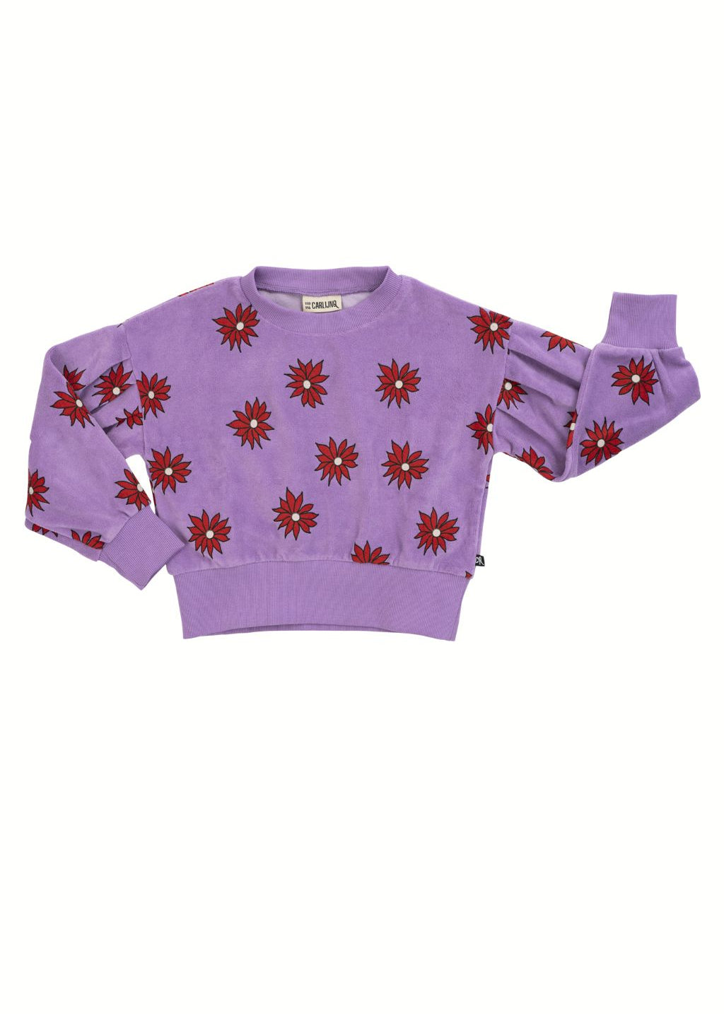 Girl wearing Velvet Dahlia organic cotton jumper in pink and purple by CarlijnQ