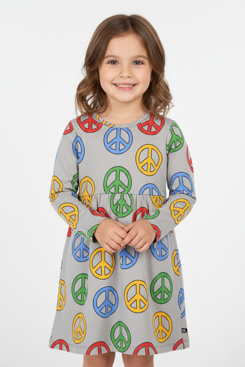 cotton skater dress Girls Peace Long Sleeve Dress Organic Cotton Skater Dress