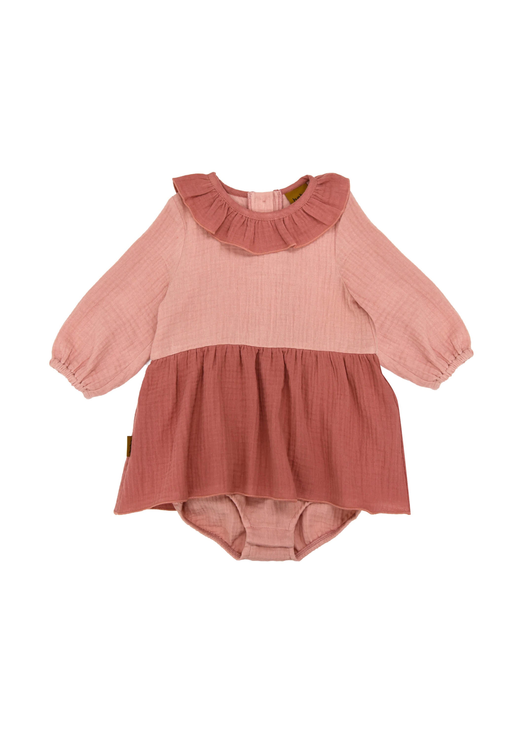 Pink muslin baby dress with collar and skirt by Hebe — perfect baby gift, shop MiliMilu HK SG AU