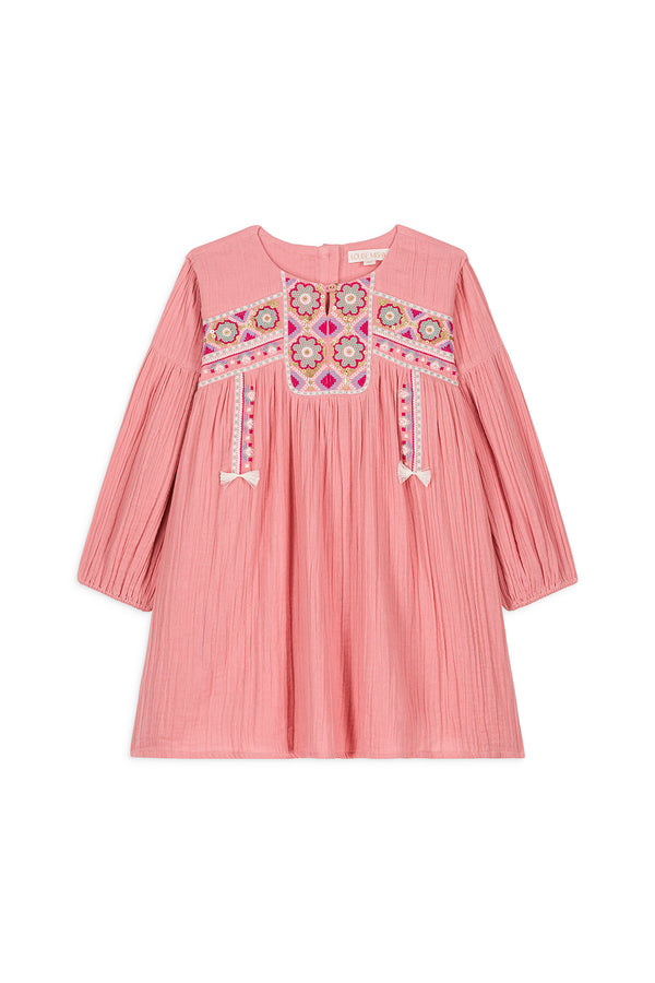 Issena organic cotton light pink dress is a perfect blend of comfort and style. Made with breathable organic cotton with embroideries by Louise Misha, best gift