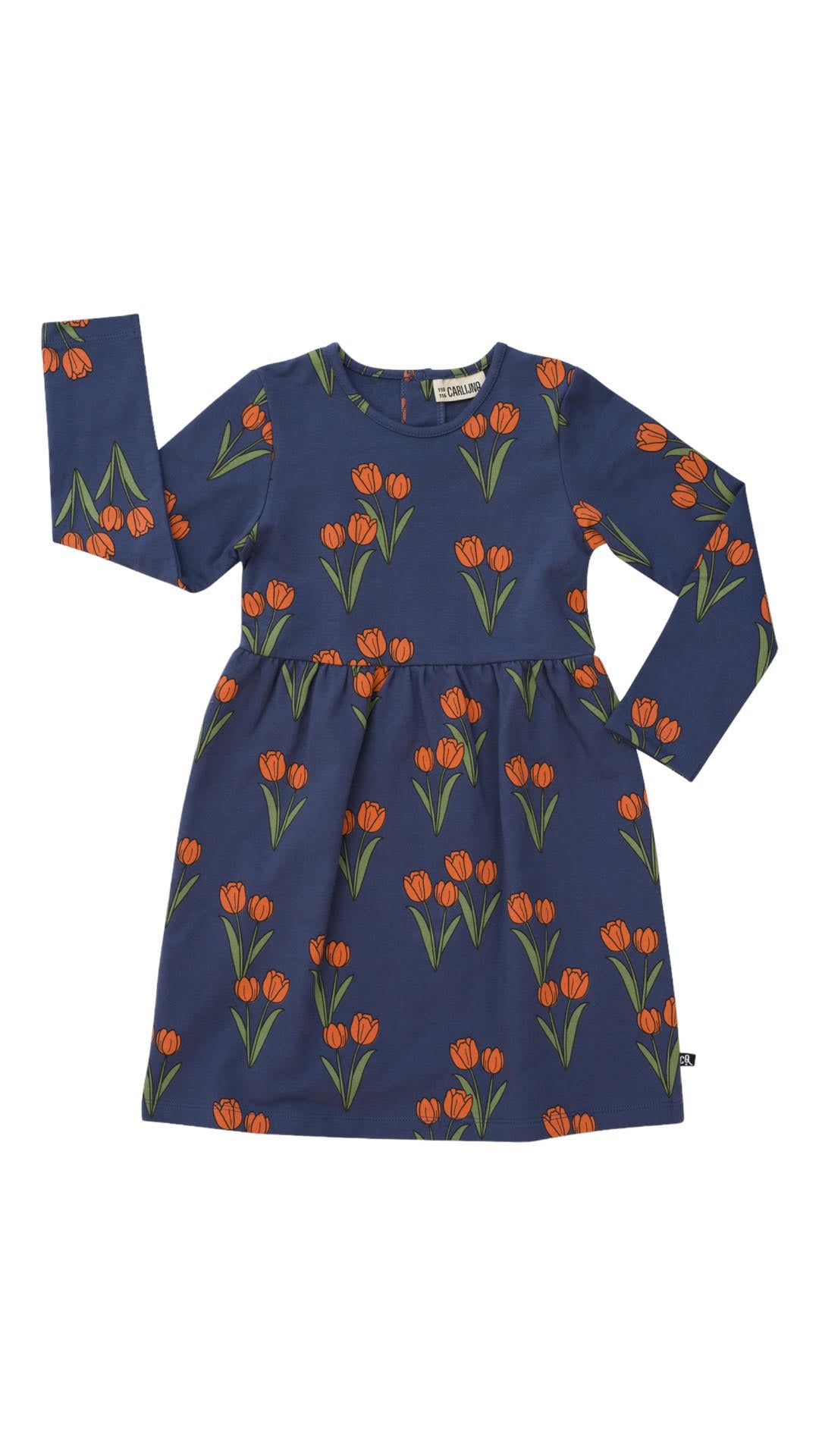 Organic cotton girls and teen dress with a unique tulip print for colder weather - warm dress to keep you trendy during the winter. Girls winter dress and festive dress from organic cotton. Best present for kids online.