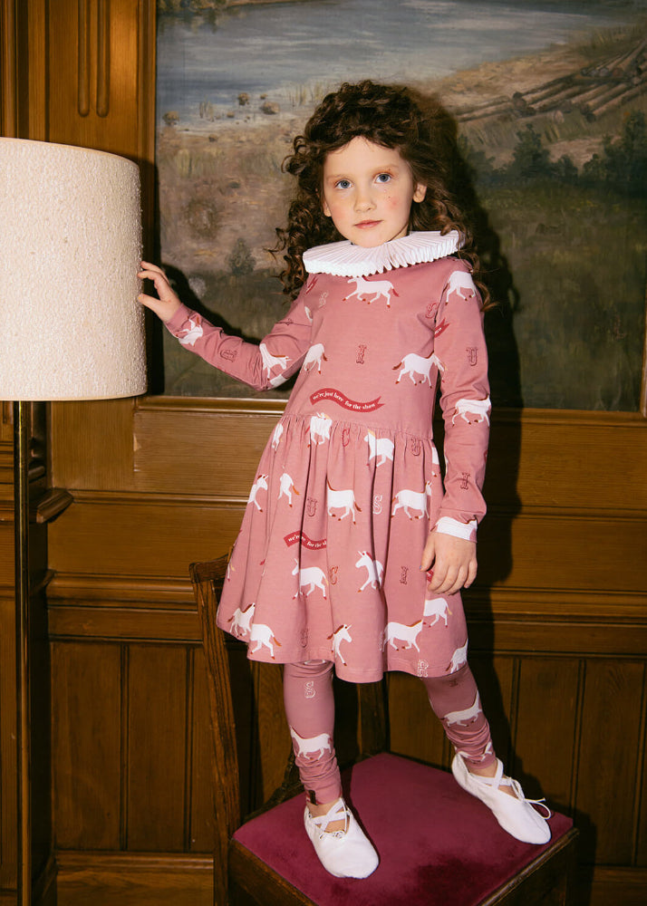 Unicorn girls dress in pink by Hebe — Oeko-Tex cotton, all-over unicorn print | MiliMilu HK SG AU