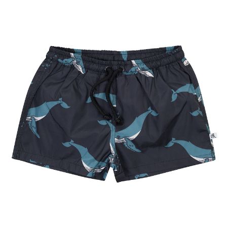 The boy swim shorts with whale print are a must-have for every boy's wardrobe, comfortable, waterproof and perfect for fun day by sea or lake. The swim shorts are made with reprieve fabric, which is polyester made from recycled plastic bottles by CarlijnQ. Milimilu offers sustainable boys swimwear in Hong Kong.